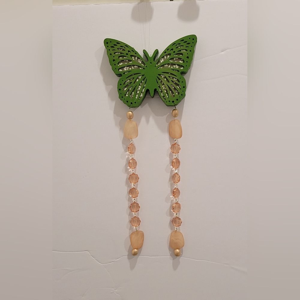 Green Butterfly Wall Hanging Or Suncatcher with Beads
